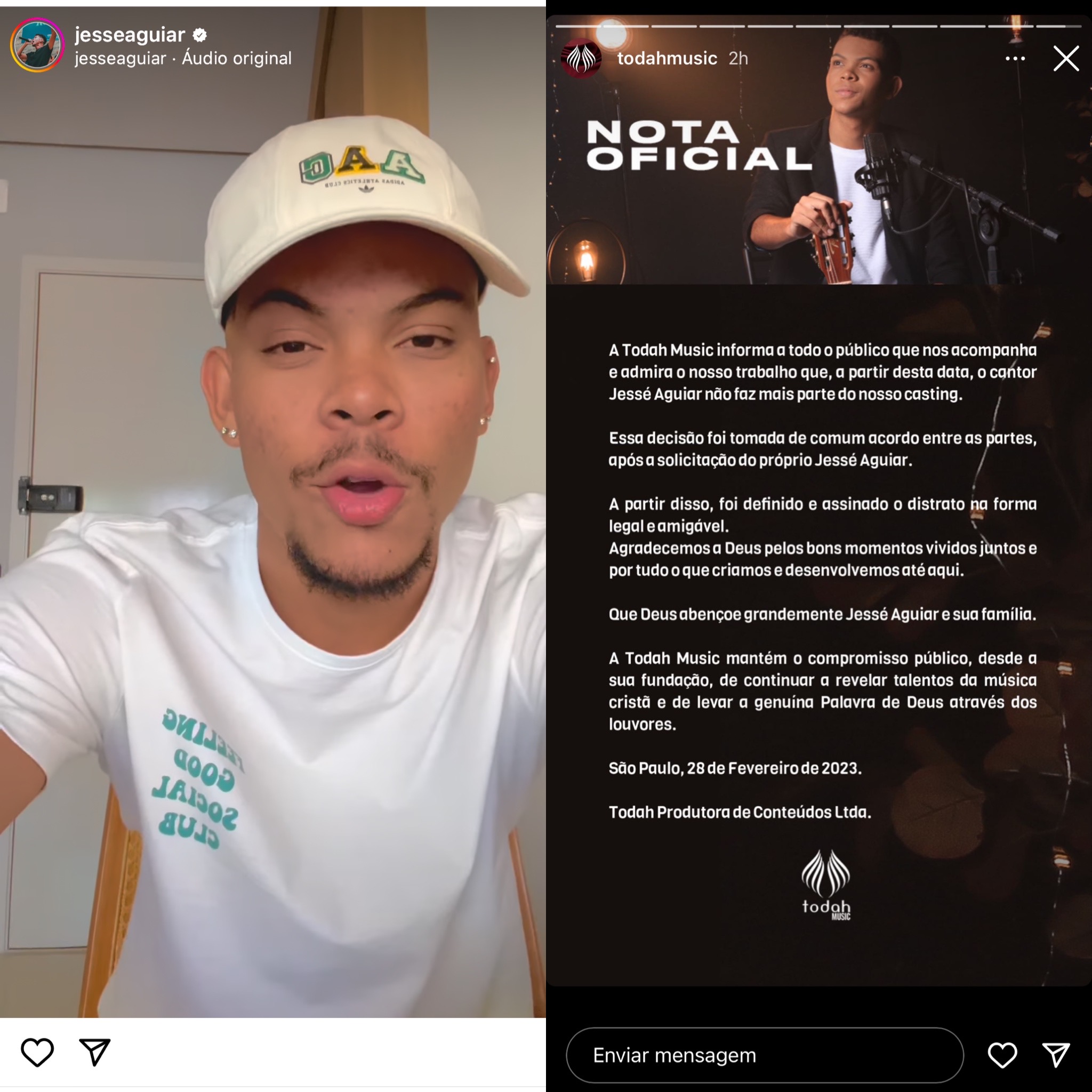 Imagem Reprodução Rede Social - Jessé Aguiar / Todah Music 