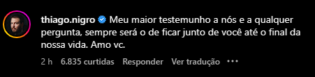 Imagem Reprodução Rede Social/ Instagram/ Thiago Nigro/Print de Comentário