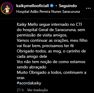 Imagem reprodução Rede Social - Instagram / Kaiky Melo