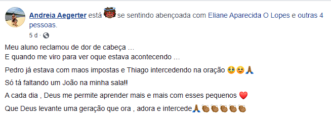 Imagem Reprodução Rede Social/ Facebook/ Andreia Aegerter