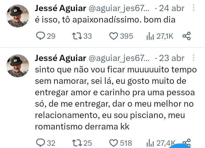 Imagem Reprodução Rede Social/ Jessé Aguiar/Twitter