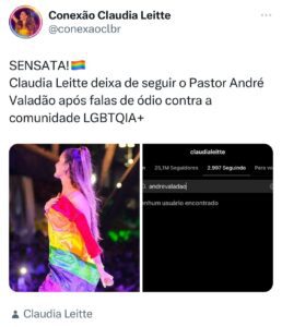 Imagem Reprodução - Claudia Leitte reage a postura de André Valadão