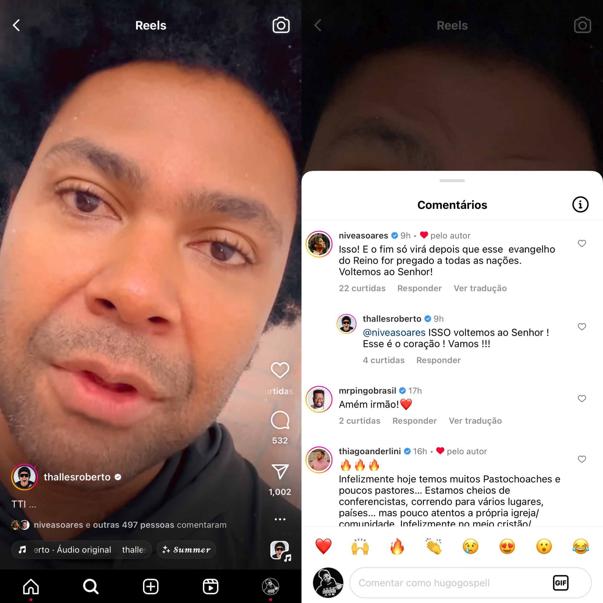 Cantor Gospel Thalles Roberto desabafa em rede social (Imagens/Reprodução/ Instagram) 