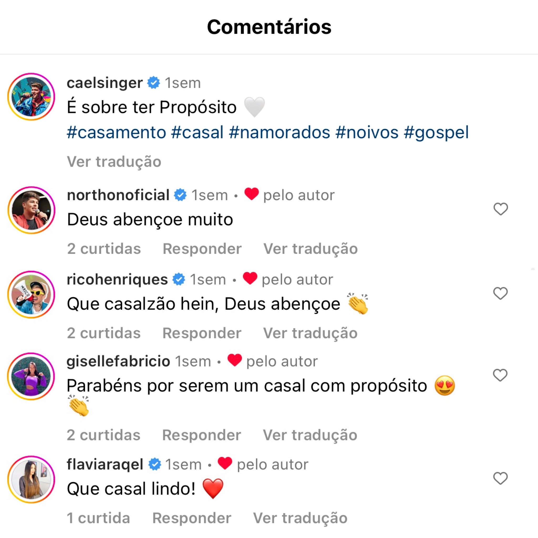 Comentários de seguidores na publicação do casal (Imagens/ Reprodução Instagram).