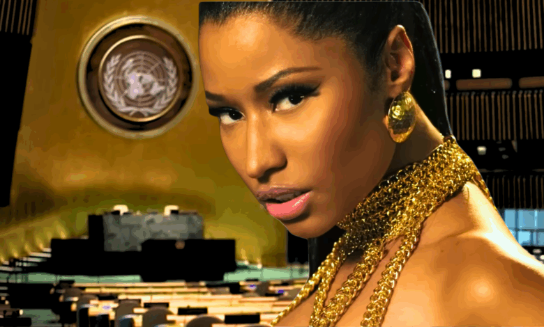 Nicki Minaj discursando na ONU sobre cristãos da Nigéria. (Imagem/ Reprodução: Internet.)