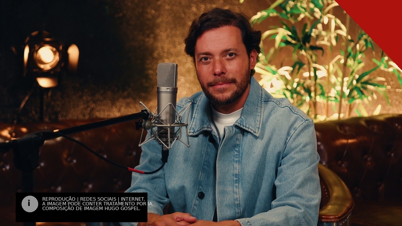 André Valadão em estúdio diante de um microfone durante a gravação do álbum Versões Acústicas, Volume 3