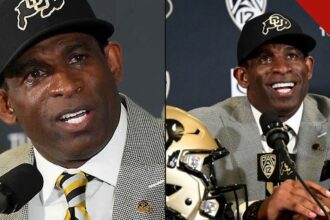 Deion Sanders, técnico do Colorado Buffaloes, fala em coletiva de imprensa após vitória do time no futebol americano universitário.