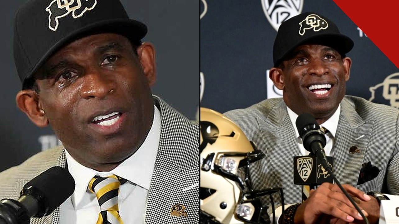 Deion Sanders, técnico do Colorado Buffaloes, fala em coletiva de imprensa após vitória do time no futebol americano universitário.