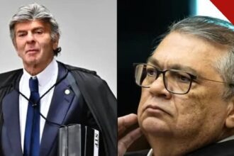 Ministros Luiz Fux e Flávio Dino, do Supremo Tribunal Federal, em fotos lado a lado.