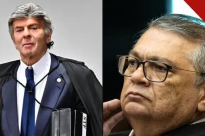 Ministros Luiz Fux e Flávio Dino, do Supremo Tribunal Federal, em fotos lado a lado.