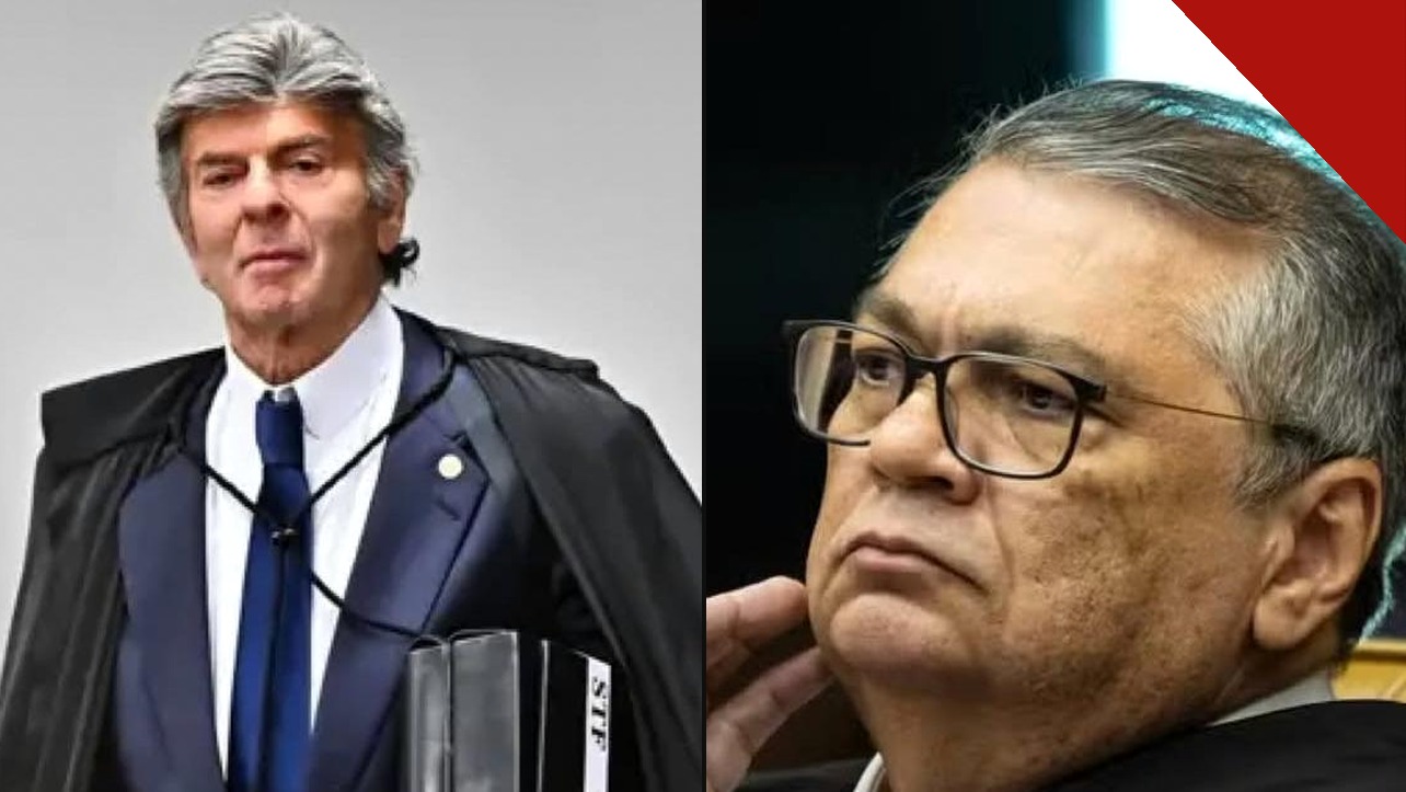 Ministros Luiz Fux e Flávio Dino, do Supremo Tribunal Federal, em fotos lado a lado.