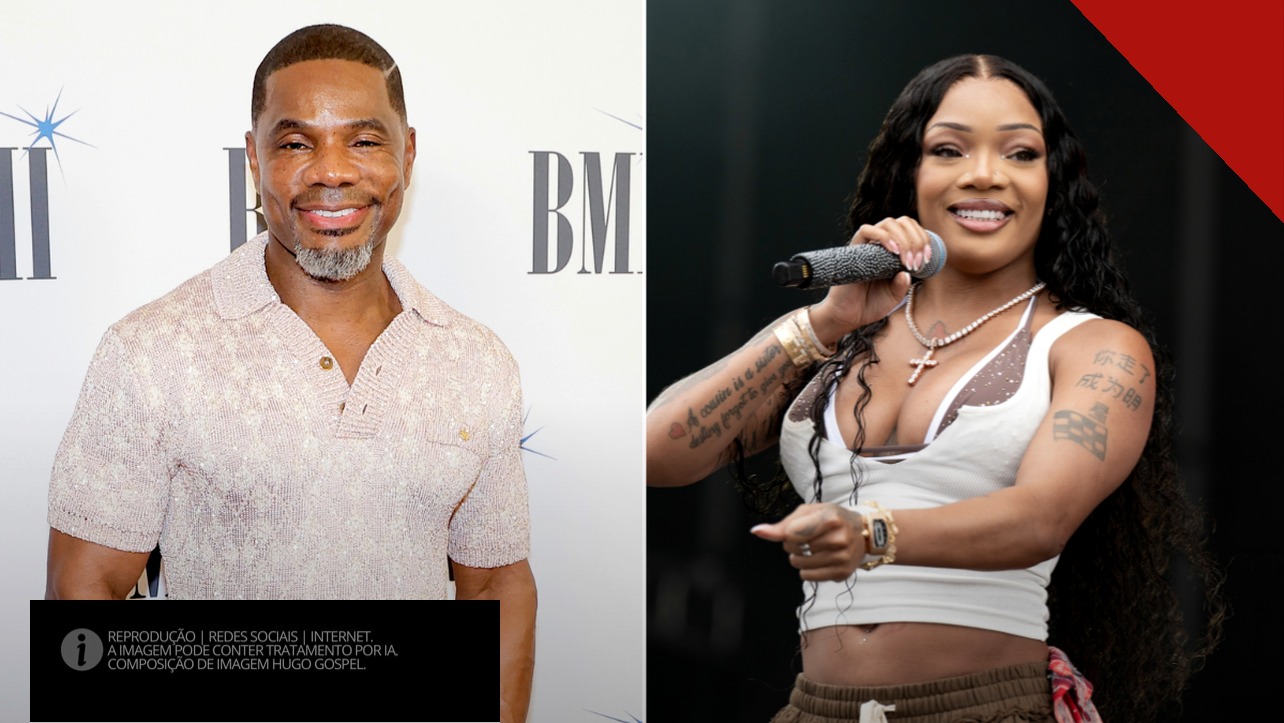 Kirk Franklin sorri ao lado de GloRilla, que segura o microfone no palco, em fotos de divulgação dos artistas