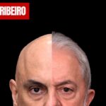 Arte do artigo de opinião de Gabriel Ribeiro com os rostos divididos de Alexandre de Moraes e Lula.
