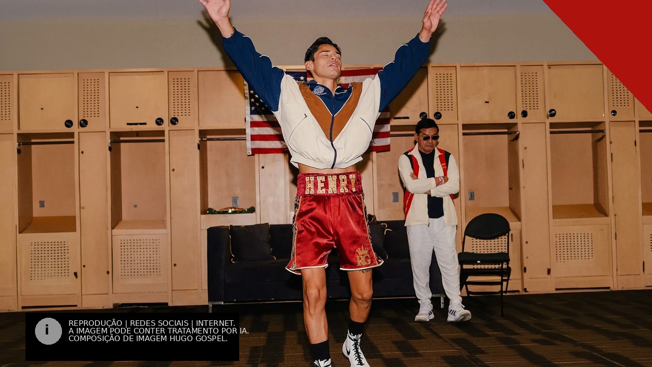 Ryan Garcia de braços erguidos em adoração no vestiário antes da luta pelo cinturão do WBC em Las Vegas