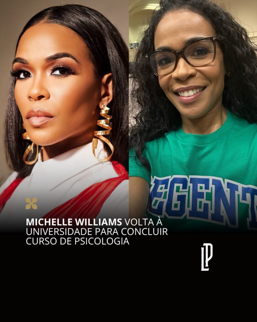 Publicação do Instagram do perfil Lista Preta com foto de Michelle Williams no campus universitário.