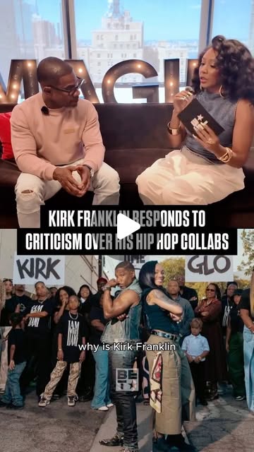 Frame do reel da BET mostrando Kirk Franklin em entrevista e a arte promocional KIRK x GLO THIS TIME com GloRilla