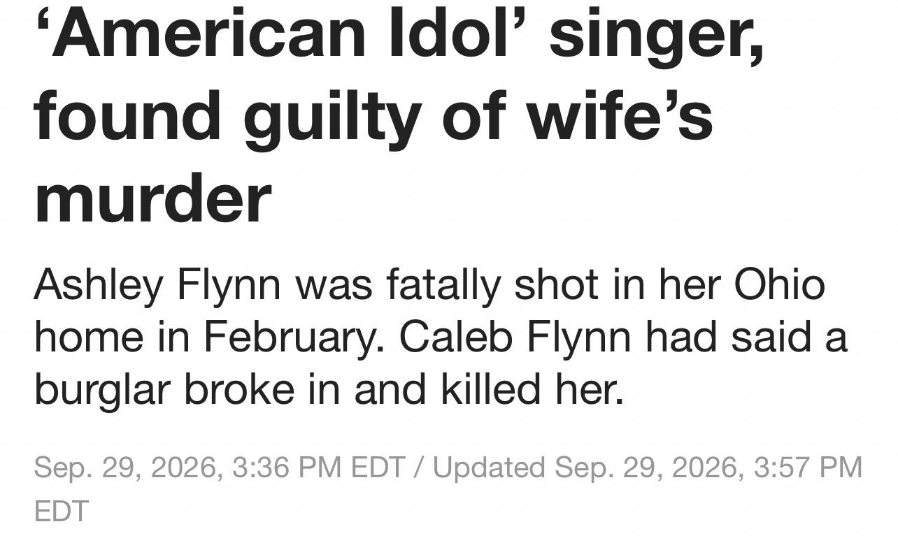 Print da manchete da NBC News sobre a condenação de Caleb Flynn pelo assassinato da esposa