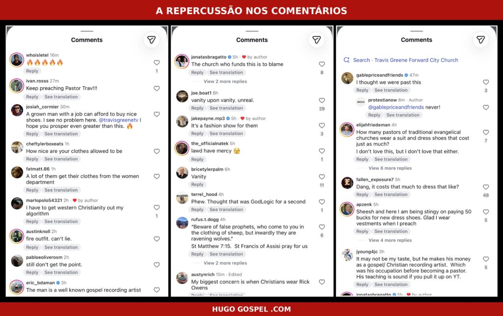 Montagem com comentários de internautas sobre o look de mais de 15 mil reais usado pelo cantor gospel