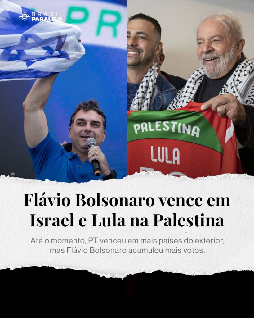 Arte: Flávio Bolsonaro vence em Israel e Lula na Palestina