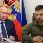 Montagem com Putin e Zelensky no dia em que a Rússia aceita negociar com Ucrânia e EUA em encontro trilateral mediado por Washington