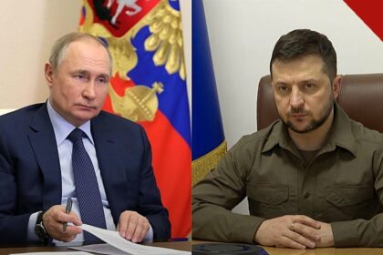 Montagem com Putin e Zelensky no dia em que a Rússia aceita negociar com Ucrânia e EUA em encontro trilateral mediado por Washington