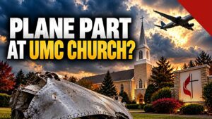 peça de avião é achada em igreja: ilustração da Charisma News sobre o destroço achado no terreno de um templo metodista em Barrington, Illinois