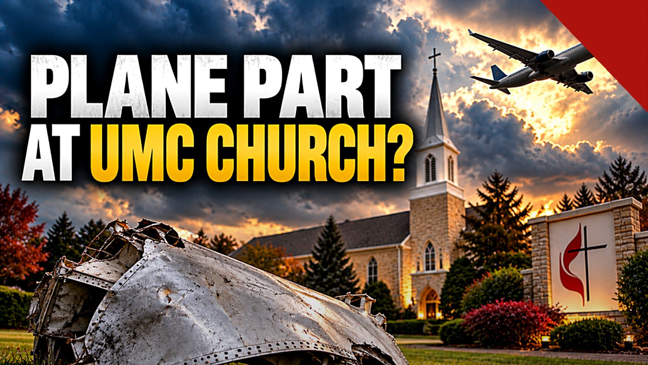 peça de avião é achada em igreja: ilustração da Charisma News sobre o destroço achado no terreno de um templo metodista em Barrington, Illinois