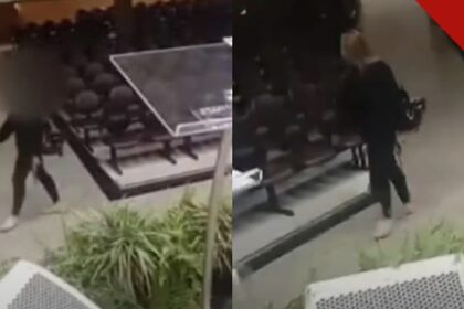 Mulher invade igreja armada em Governador Valadares: frames de câmera de segurança mostram a mulher dentro do templo