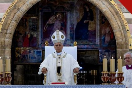 O Papa Leão XIV cancela visita a Assis: o pontífice celebra missa na Basílica de Santa Maria dos Anjos, em Assis, em agosto de 2026