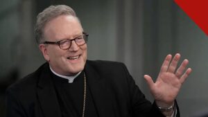 O bispo Barron critica academia alemã: o bispo Robert Barron sorrindo durante uma entrevista
