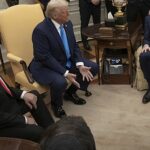 Netanyahu sinaliza operação na Cisjordânia: o primeiro-ministro Benjamin Netanyahu com o presidente Donald Trump no Salão Oval da Casa Branca