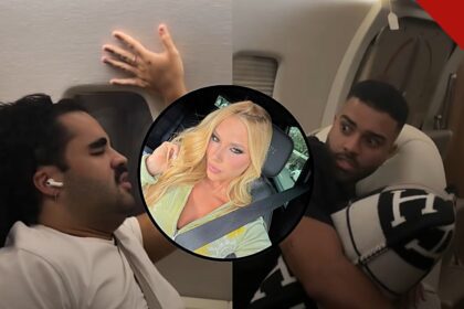 Virginia Fonseca enfrenta turbulência em jatinho: amigos assustados na cabine e a influenciadora em foto circular ao centro da montagem