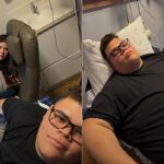 Gordão da XJ é levado ao hospital: o influenciador deitado em leito hospitalar ao lado da esposa Nicolle Caroline, em fotos do atendimento deste sábado