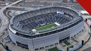 técnico de futebol americano morre durante jogo: estádio de futebol americano nos Estados Unidos, em imagem aérea de arquivo