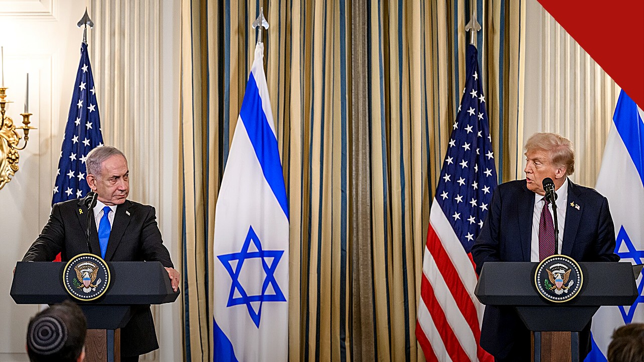 Trump reendossa Netanyahu antes da eleição: Trump e Netanyahu em púlpitos lado a lado na Casa Branca