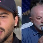 Zé Felipe deseja sucesso a Lula: cantor de boné em close e o presidente falando ao microfone, em montagem