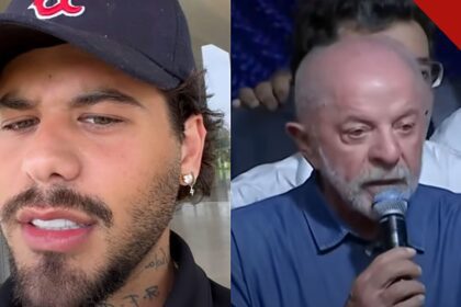 Zé Felipe deseja sucesso a Lula: cantor de boné em close e o presidente falando ao microfone, em montagem