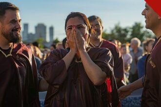 igreja no Paraguai batiza 350 pessoas com fiéis em celebração de batismo nas águas no Paraguai