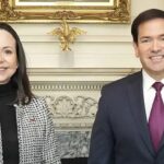 volta de María Corina foi negociada pelos EUA: María Corina Machado em encontro com Marco Rubio em foto de divulgação