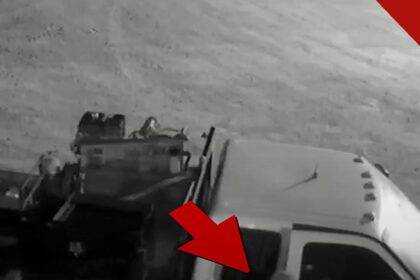 assassino foge de prisão no Tennessee em quadro de câmera de segurança do fugitivo roubando uma caminhonete branca