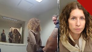 mãe é presa após deixar filhos sozinhos é o tema de foto de Irene Miller algemada no aeroporto e em foto de registro policial na Flórida