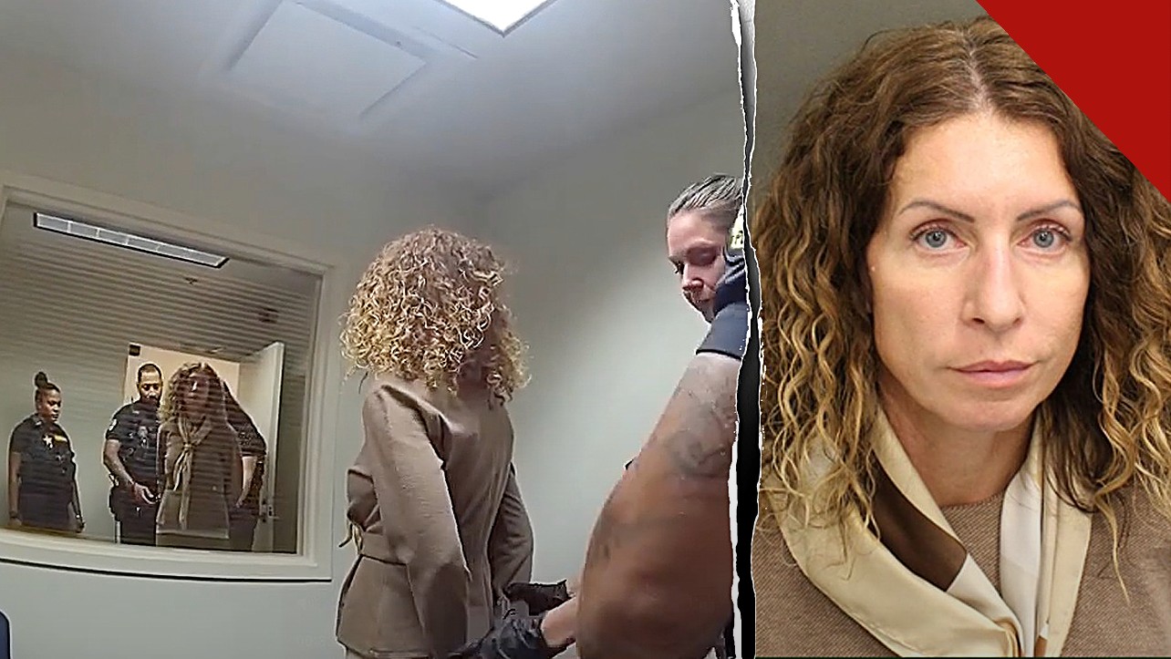 mãe é presa após deixar filhos sozinhos é o tema de foto de Irene Miller algemada no aeroporto e em foto de registro policial na Flórida