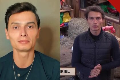 Gabriel Torres explica desistência de A Fazenda 18 em vídeo aos fãs, com Gabriel Torres em imagens do confinamento e da entrevista após a saída