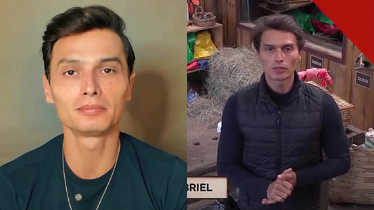 Gabriel Torres explica desistência de A Fazenda 18 em vídeo aos fãs, com Gabriel Torres em imagens do confinamento e da entrevista após a saída