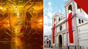 diocese da Guatemala investiga milagre eucarístico em Cuilapa, e a imagem mostra a hóstia consagrada com manchas vermelhas em um recipiente de vidro com água