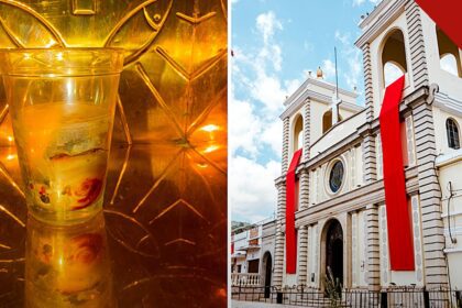 diocese da Guatemala investiga milagre eucarístico em Cuilapa, e a imagem mostra a hóstia consagrada com manchas vermelhas em um recipiente de vidro com água