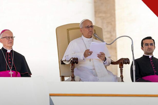 Papa Leão XIV vai se reunir com vítimas de abuso na América Latina, e a imagem mostra o papa sentado durante uma audiência geral no Vaticano