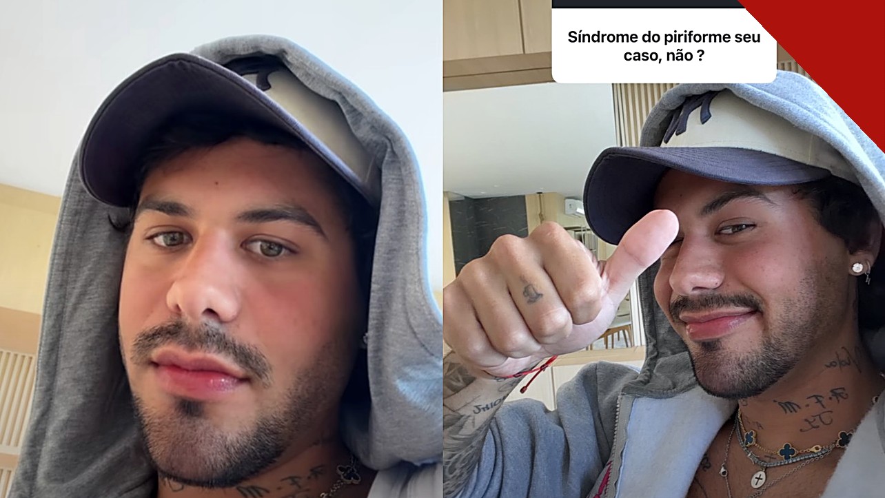 Zé Felipe revela diagnóstico de síndrome do piriforme após confundir a dor com problema no nervo ciático, e a imagem mostra o cantor nos stories em que respondeu aos seguidores sobre o diagnóstico