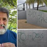 igreja em Brasília sofre ataque com pichações após eleições com frases ofensivas à fé cristã nas paredes, e a imagem mostra a fachada da congregação Núcleo da Fé Noroeste, na capital federal