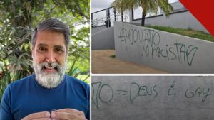 igreja em Brasília sofre ataque com pichações após eleições com frases ofensivas à fé cristã nas paredes, e a imagem mostra a fachada da congregação Núcleo da Fé Noroeste, na capital federal